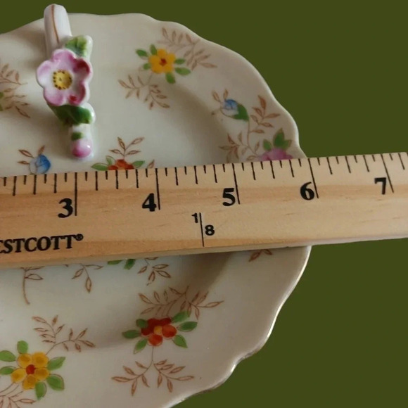 Vtg floral tray trinket dish with handle - Picture 5 of 5